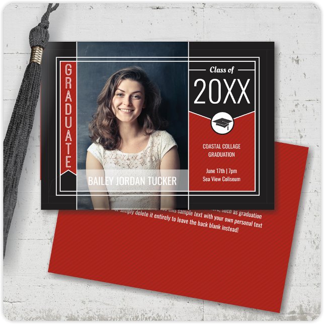 Anuncio Graduación de fotos de graduados rojos modernos (Subido por el creador)