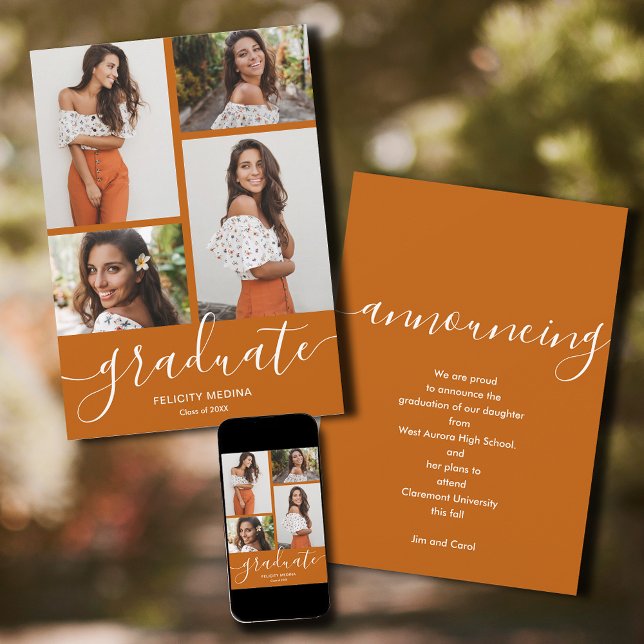 Anuncio Graduación de fotos de guión moderno 4 (Modern Script 4 Photo Graduation Announcements - PRINTED and/or INSTANT DOWNLOAD)
