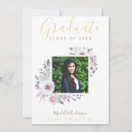 Anuncio Graduación de fotos de oro floral de lavanda acuar
