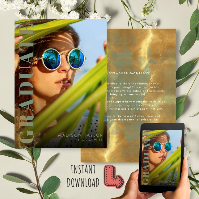 Anuncio Graduación de fotos de oro y verde sabio moderno d (Subido por el creador)