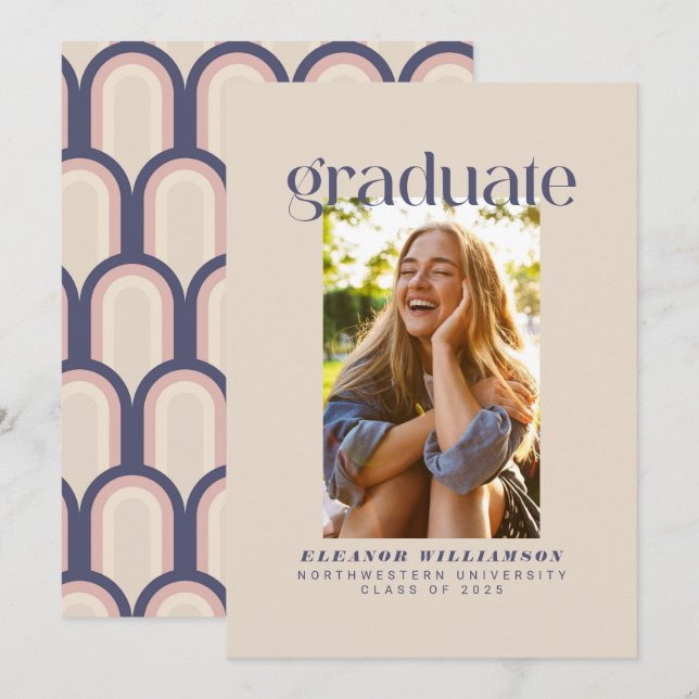 Anuncio Graduación de fotos de Rubor retro elegante minima (Anverso / Reverso)