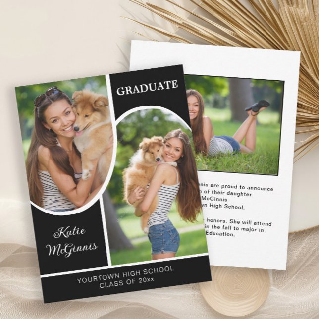 Anuncio Graduación de fotos del Arco Blanco Negro (Modern arch-photo graduation announcement )