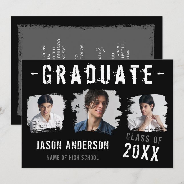 Anuncio Graduación de fotos Guay Grunge Black 3 (Anverso / Reverso)