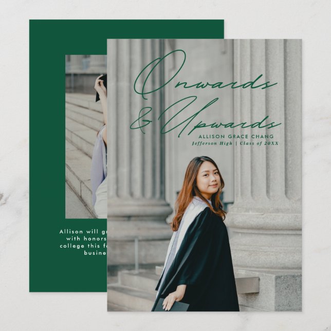 Anuncio Graduación de fotos verde hacia adelante y hacia a (Anverso / Reverso)