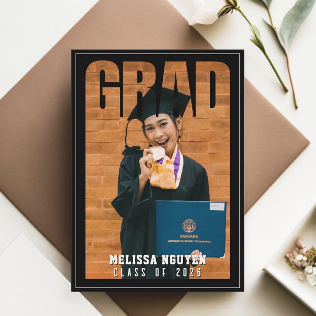 Anuncio Graduación de Grad Photo Black (Grad Photo Black Graduation Announcement
)