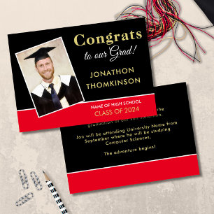 Anuncio Graduación de Grad Photo Gold Black Red 2025