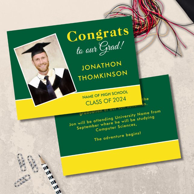 Anuncio Graduación de Grad Photo Green Yellow 2025 (front and back view)