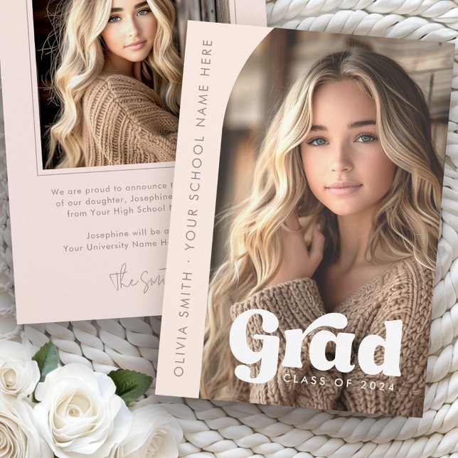 Anuncio Graduación de grado de retro rosa con luz de foto  (Arch photo light blush pink retro grad graduation announcement)