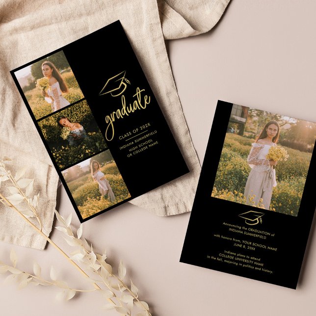 Anuncio Graduación de guión de Collage de fotos 2025 (Graduation Multi Photo Gold Script 2024 Announcement)