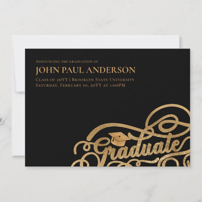 Anuncio Graduación de guión de grado Grad Cap Black Gold (Anverso)