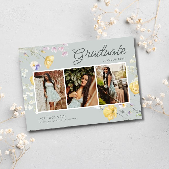 Anuncio Graduación de la Escuela Secundaria Boho Wildflowe (Boho Wildflower Photo High School Graduation Announcement)