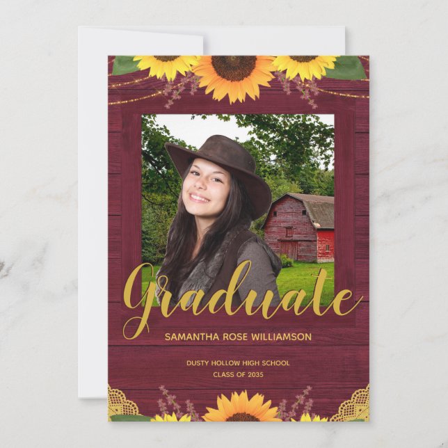 Anuncio Graduación de la foto de Maroon Gold 2 de girasol  (Anverso)