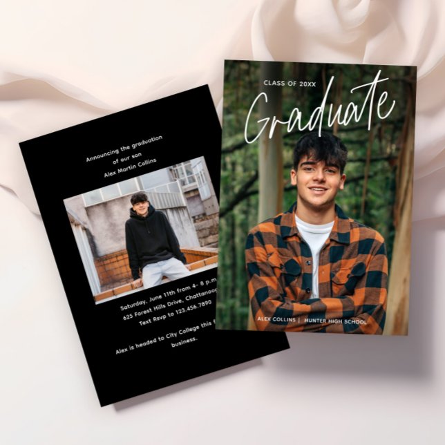 Anuncio Graduación de la foto manuscrita del guión (Modern Handwritten Photo Graduation Announcements.)