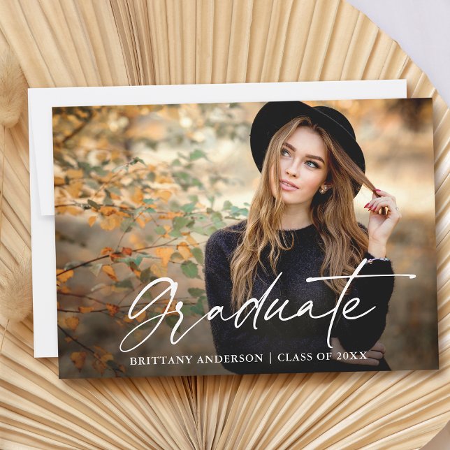 Anuncio Graduación de la fotografía en tinta de caligrafía (Customize to add text or more photos to back of card.)
