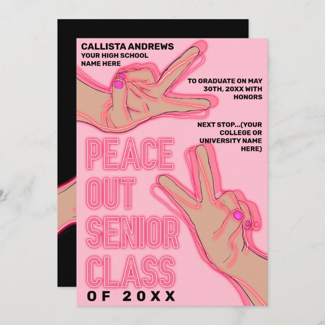 Anuncio Graduación de las luces de neón rosadas de la escu (Anverso / Reverso)