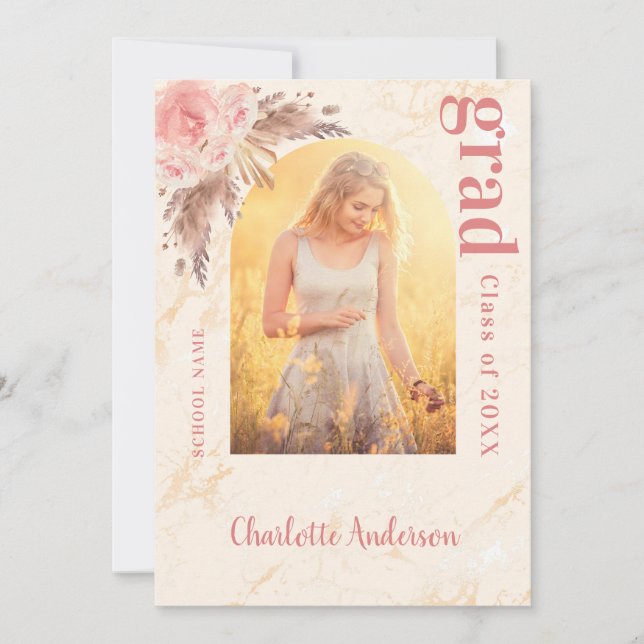 Anuncio Graduación de mármol dorado de rosa de pampas (Anverso)