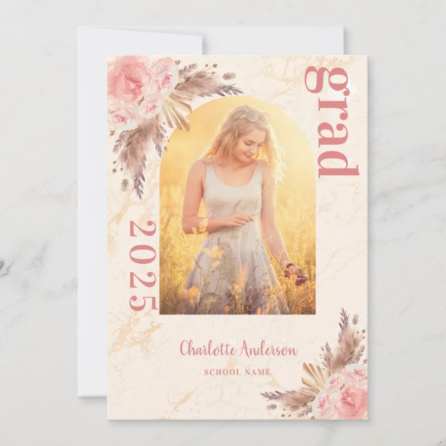 Anuncio Graduación de mármol dorado de rosa de pampas (Anverso)