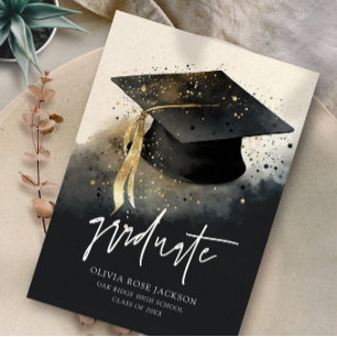 Anuncio Graduación de mástil de color de agua negro y dora