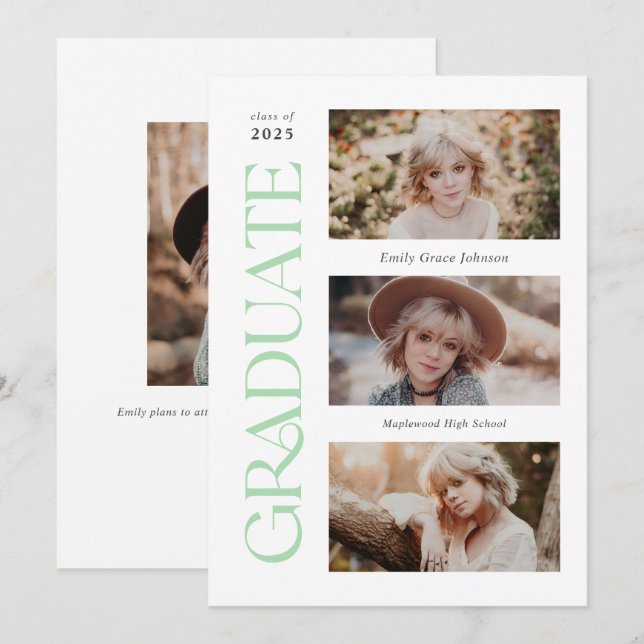 Anuncio Graduación De Mint Trendy Serif Múltiples Fotograf (Anverso / Reverso)