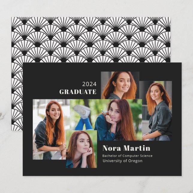 Anuncio Graduación de Multi Photo College Blanco negro (Anverso / Reverso)
