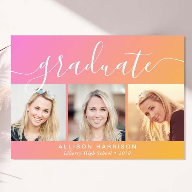 Anuncio Graduación de Naranja rosa fotográfico de moda (Cherish the milestone: share your graduate's achievement with a custom photo graduation announcement)