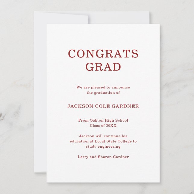 Anuncio Graduación de No Fotografía Grad Classic Red Grad (Anverso)