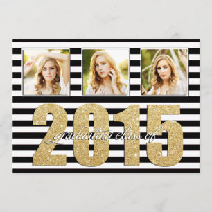 Anuncio Graduación de oro en blanco y negro con rayas, Pur