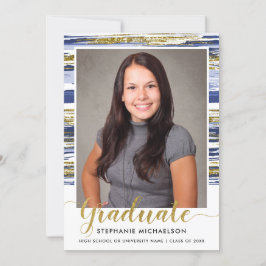 Anuncio Graduación de pincel de Purpurina de oro azul mode