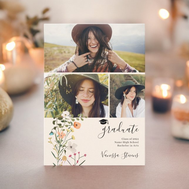 Anuncio Graduación de primavera de flores silvestres de pr (Bohemian meadow wildflowers spring graduation announcement)