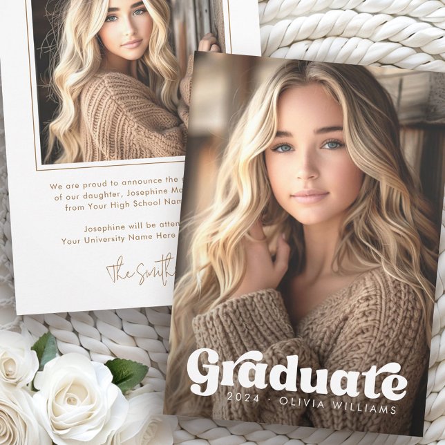 Anuncio Graduación de retro blanco (Photo white retro grad graduation announcement)