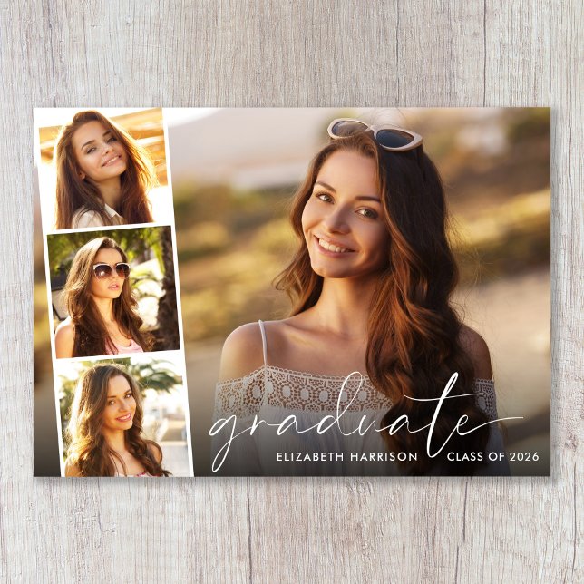 Anuncio Graduación de superposición de foto de escritura b (Cherish the milestone: share your graduate's achievement with a custom photo graduation announcement)