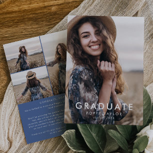 Anuncio Graduación del Collage de fotos de mensaje azul de