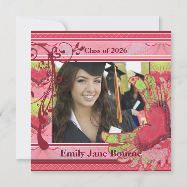 Anuncio Graduación del corazón alado rosado Clase de image (Anverso)