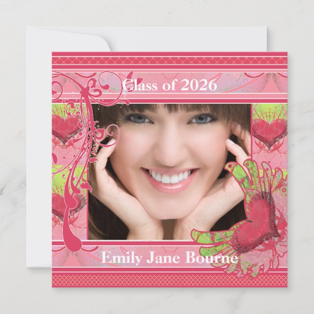 Anuncio Graduación del corazón alado rosado Clase de image (Anverso)