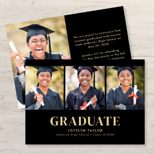 Anuncio Graduación Elegante Negro Moderno de 4 Fotos para 