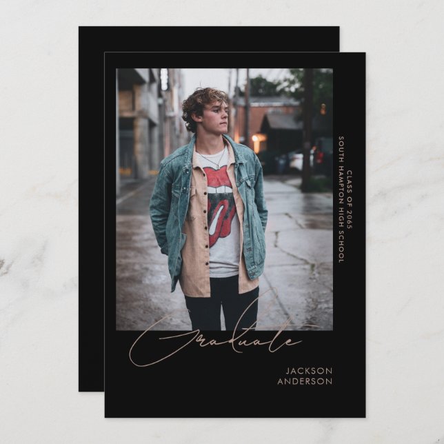 Anuncio Graduación en negro con foto independiente (Anverso / Reverso)