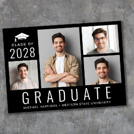 Anuncio Graduación en negro mínima moderna de 4 Collages d