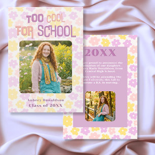 Anuncio Graduación floral retro groovy rosa amarillo púrpu