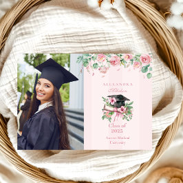 Anuncio Graduación floral rosa de foto moderna