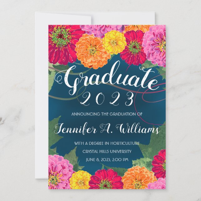 Anuncio Graduación Floral Zinnia Watercolor Azul 2023 (Anverso)