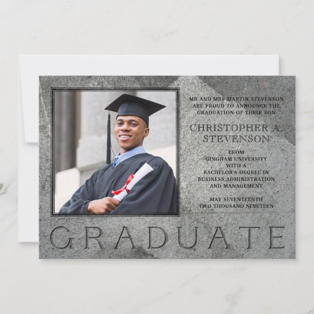 Anuncio Graduación formal de fotos en piedra grabada (Anverso)