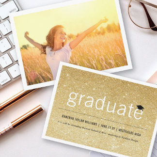 Anuncio Graduación Foto Graduado Minimalista Brillo Dorado