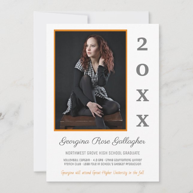 Anuncio Graduación Foto Moderna Naranja de Grado Sencillo (Anverso)