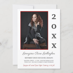 Anuncio Graduación Foto Moderna Simple Año Grad Gris Rojo