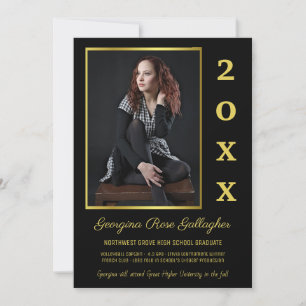 Anuncio Graduación Foto moderna simple Grad Gold Black