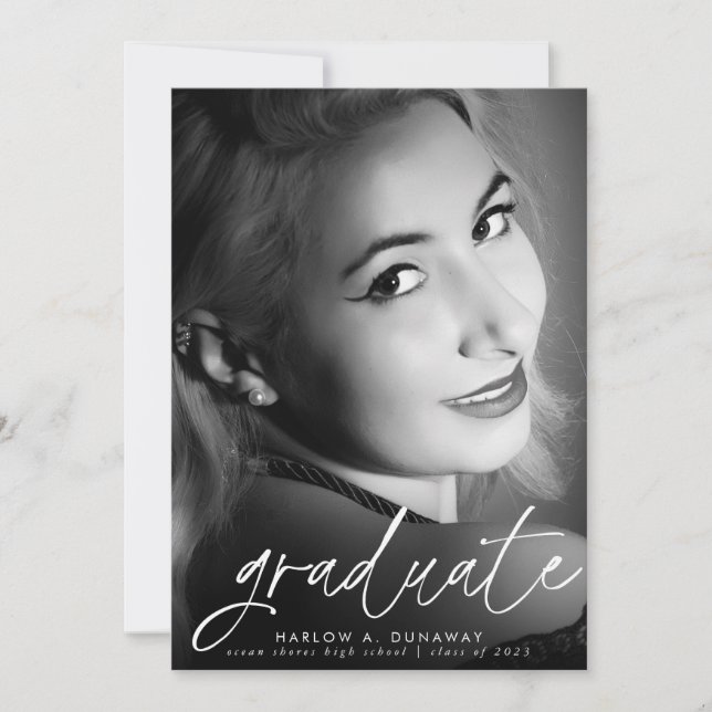 Anuncio Graduación fotográfica simple de caligrafía modern (Anverso)