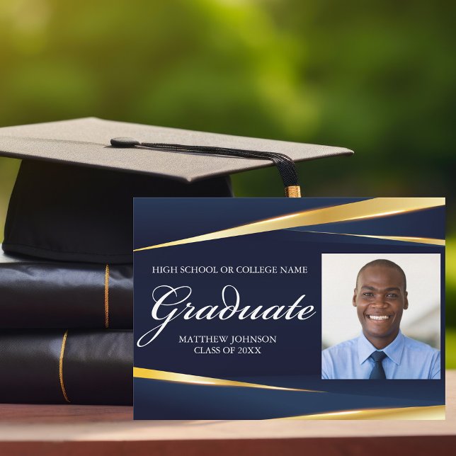 Anuncio Graduación geométrica de foto formal de oro azul d (Subido por el creador)