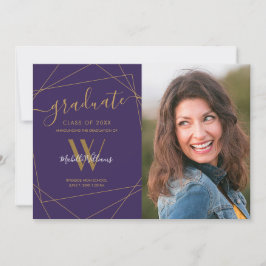 Anuncio Graduación geométrica en monograma púrpura fotográ