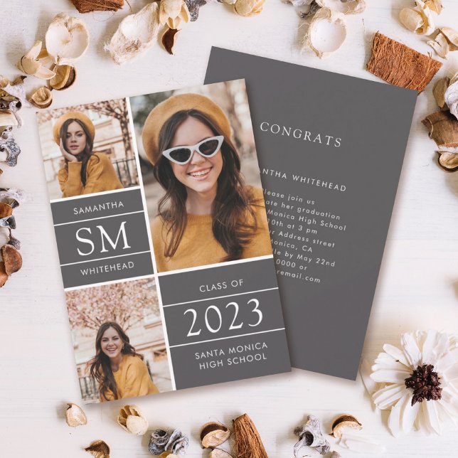 Anuncio Graduación gris de Collage de fotos monograma mode (Subido por el creador)
