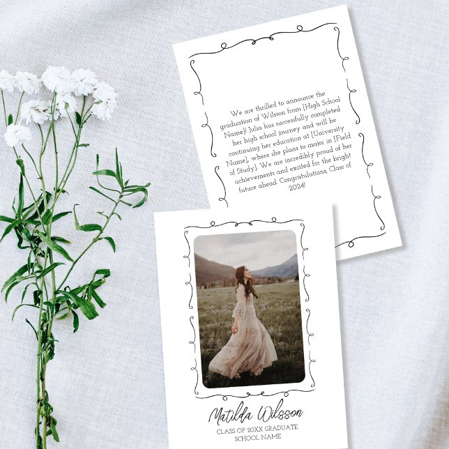 Anuncio Graduación Hand Drawn Black & White Photo 2024 (Hand Drawn Black & White Photo 2024 Graduation Announcement)